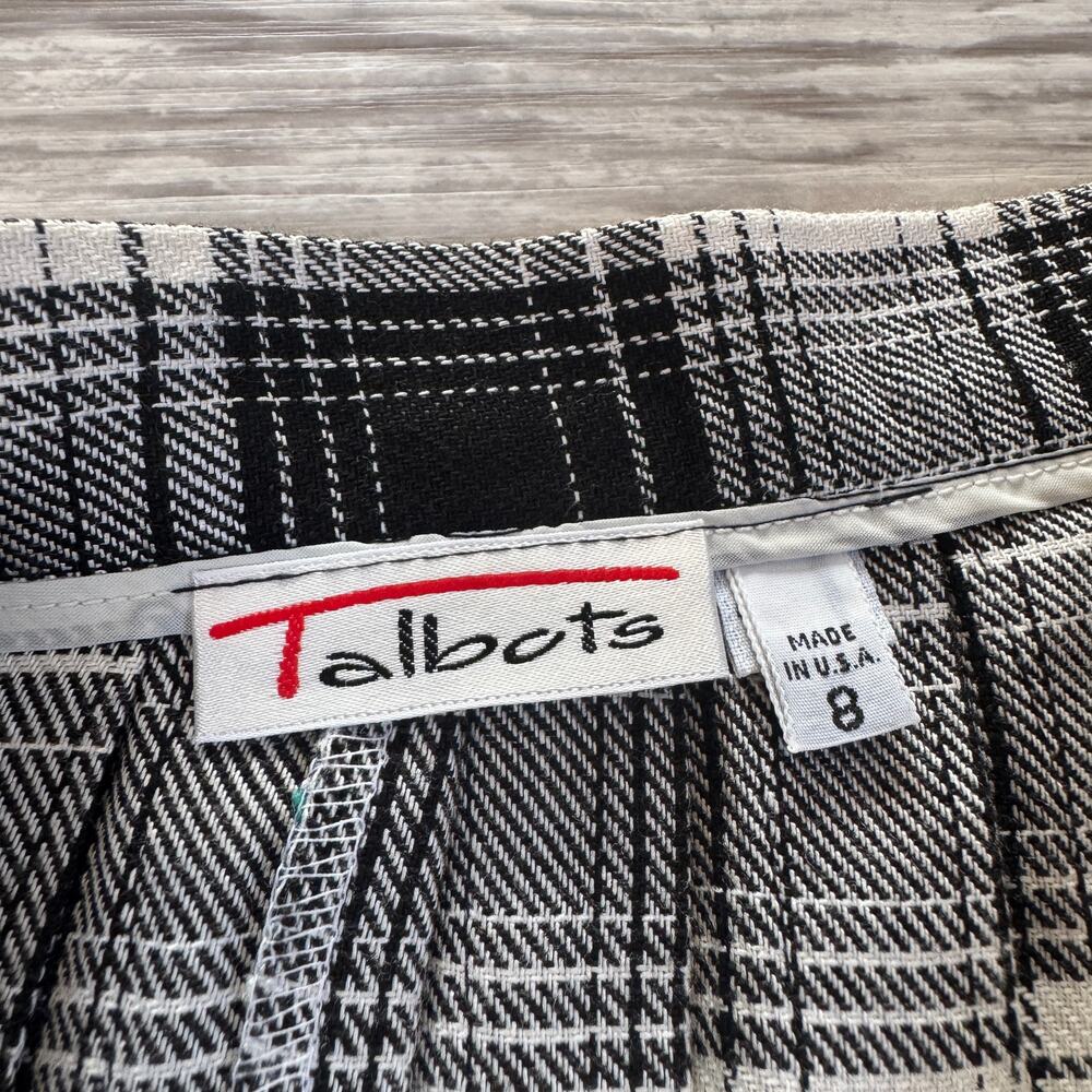 Vintage 90s Talbots Plaid Pleated Skirt Black White Made USA Preppy Academia 8 - Picture 4 of 7